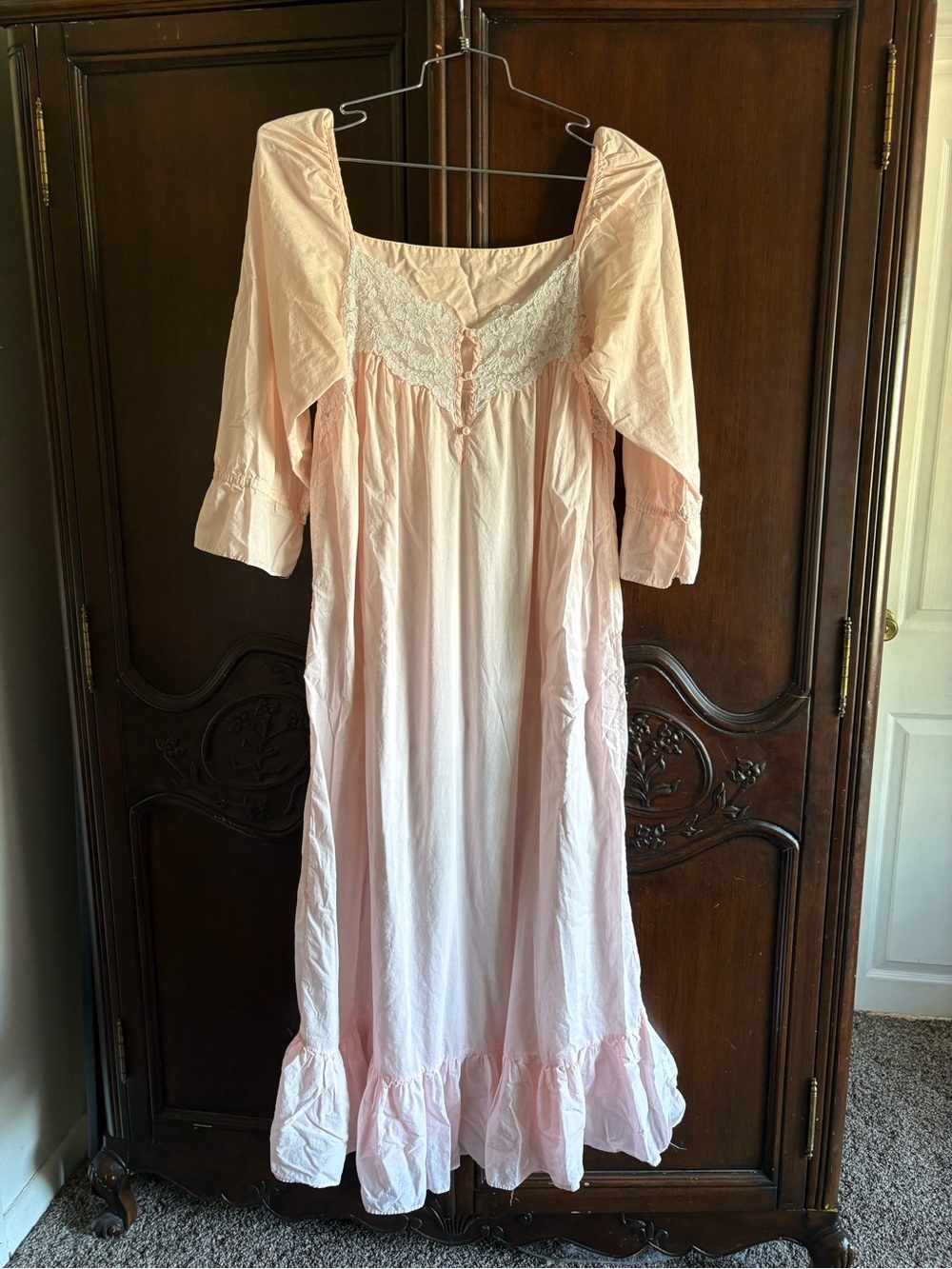 Vintage Victoria’s Secret Gold Label Pink Cotton Lace Maxi Nightgown Cottagecore